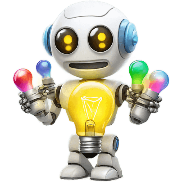 cute robot holds colorful light bulbs emoji