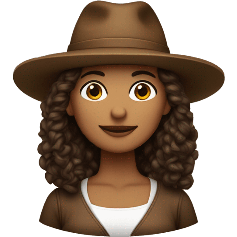 mulher branca com chapéu nordestina e cabelo marrom escuro emoji