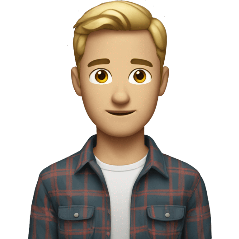 Short hair Dark blond man with hazel eyes in a plaid shirt  emoji