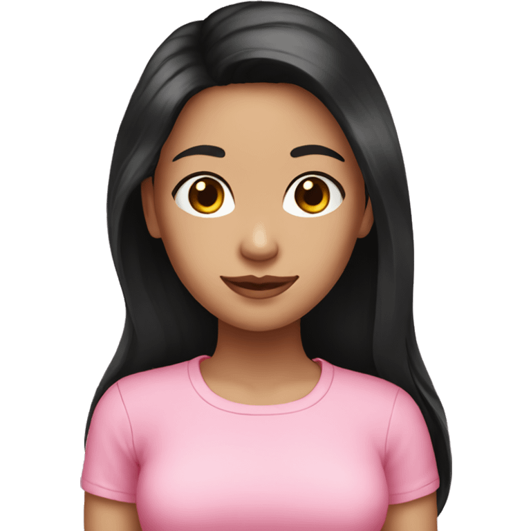 Brunette girl, Black long hair, pink shirt  emoji