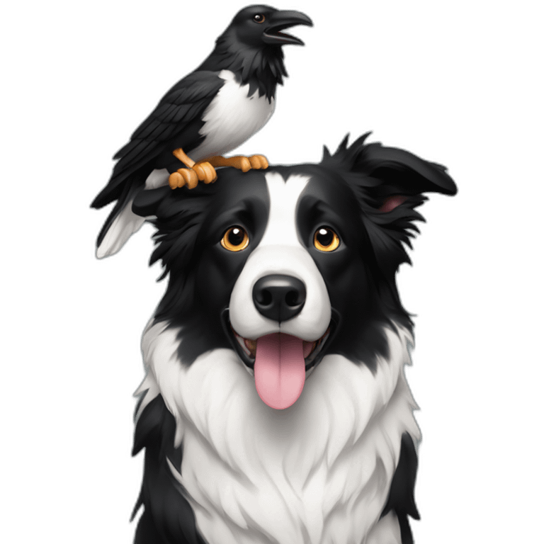 a Border collie holding whit a odin raven emoji