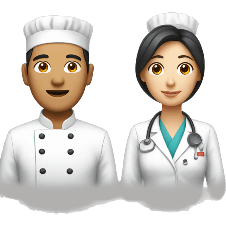 Asian couple: a male chef and a female doctor emoji