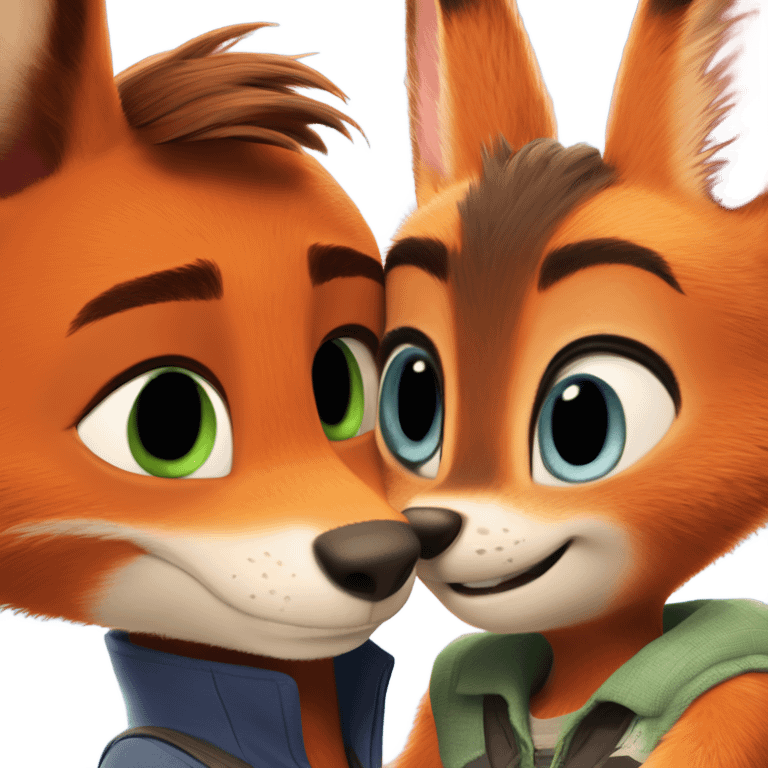 Nick Wilde the orange fox from Zootopia and Judy Hopps the grey bunny from Zootopia hugging each other emoji