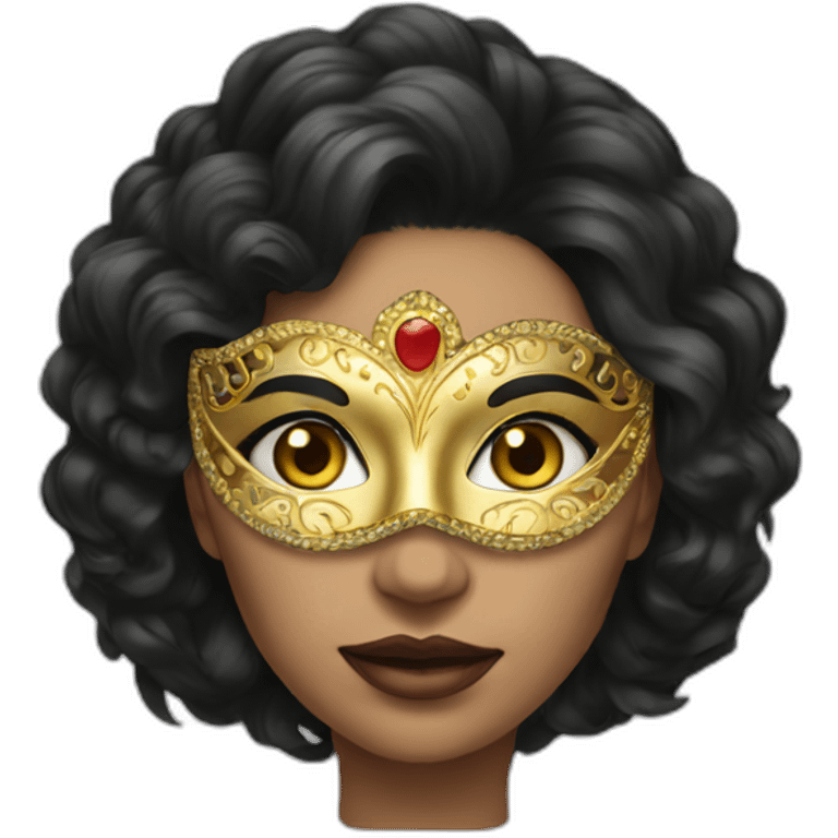 Woman dark hair wearing carnaval mask emoji