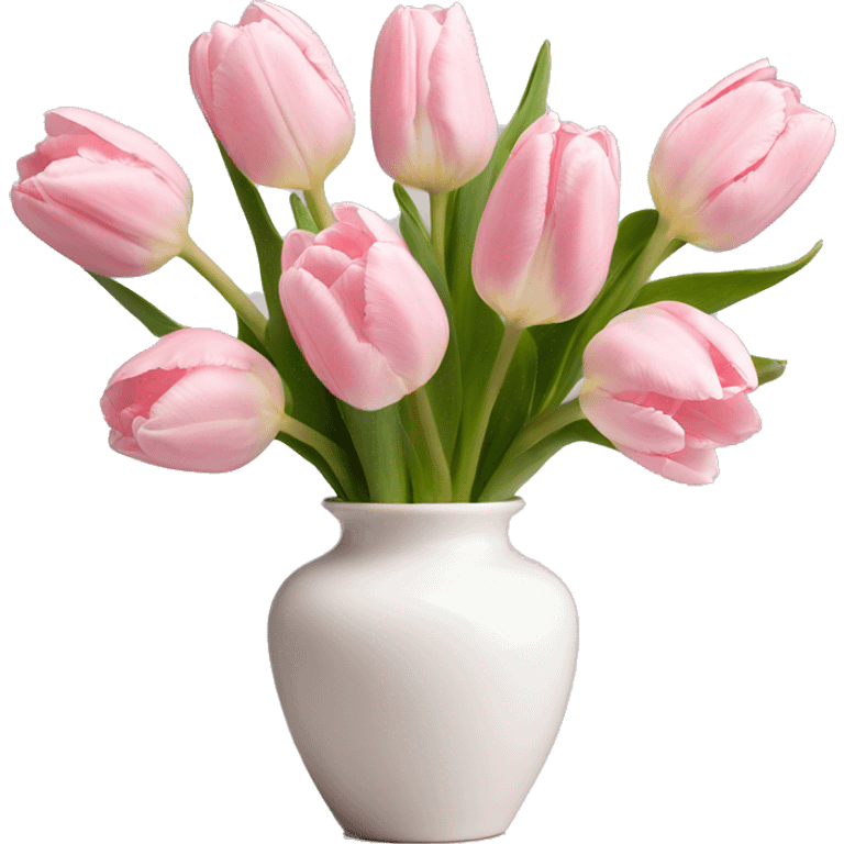 Light pink tulips in white vase in bow  emoji