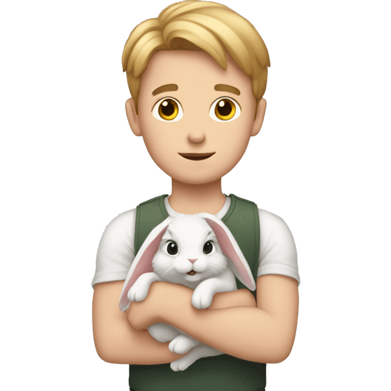 White boy with bunny in arms emoji