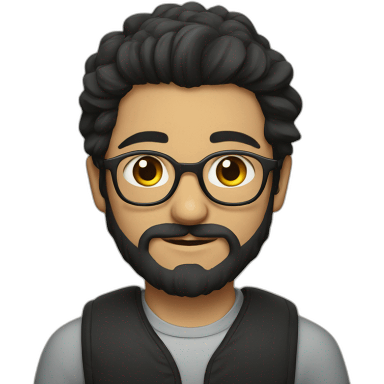 a portrait of a turkish boy with glasses and beard with long hair emoji