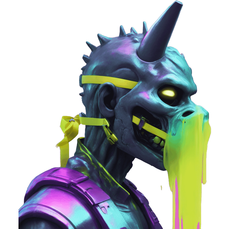 .Zombie_ Vaporwave black holographic dj oilslick zombie unicorn yellow caution tape emoji