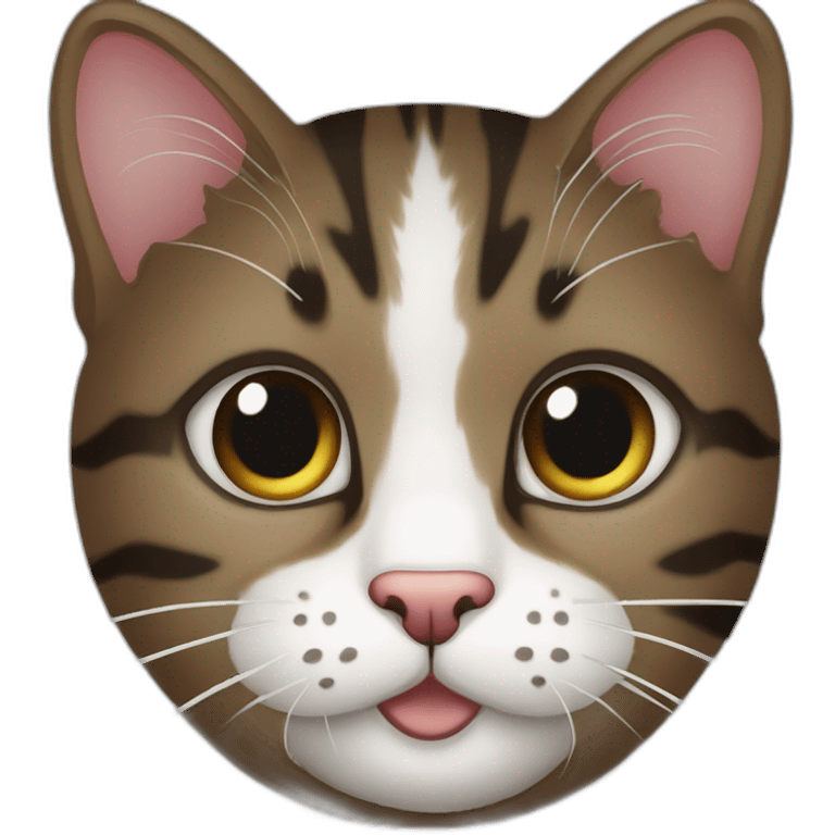 a one-eyed dark tabby cat with white face markings emoji