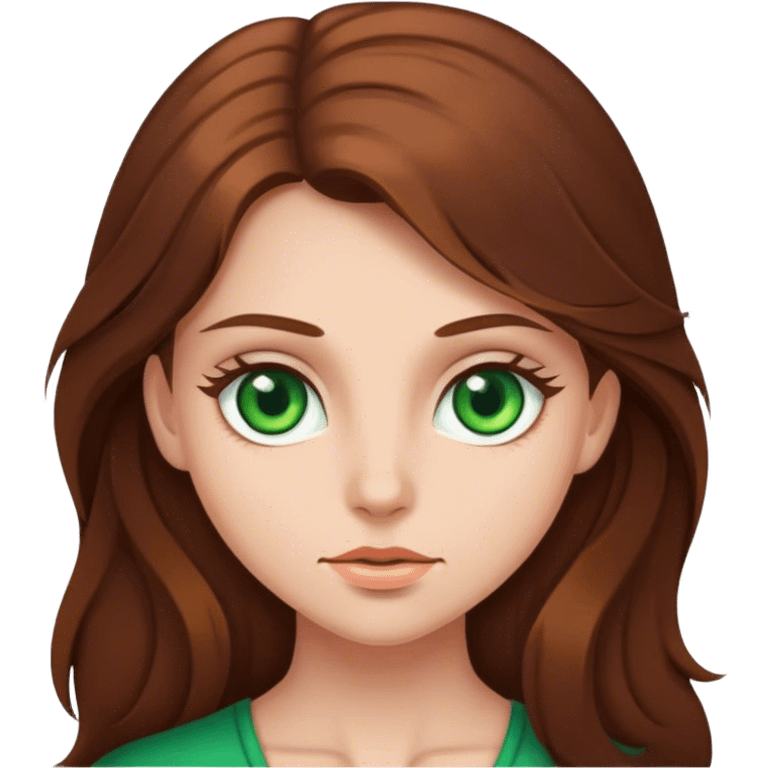 A girl with long brown hair and green eyes  emoji