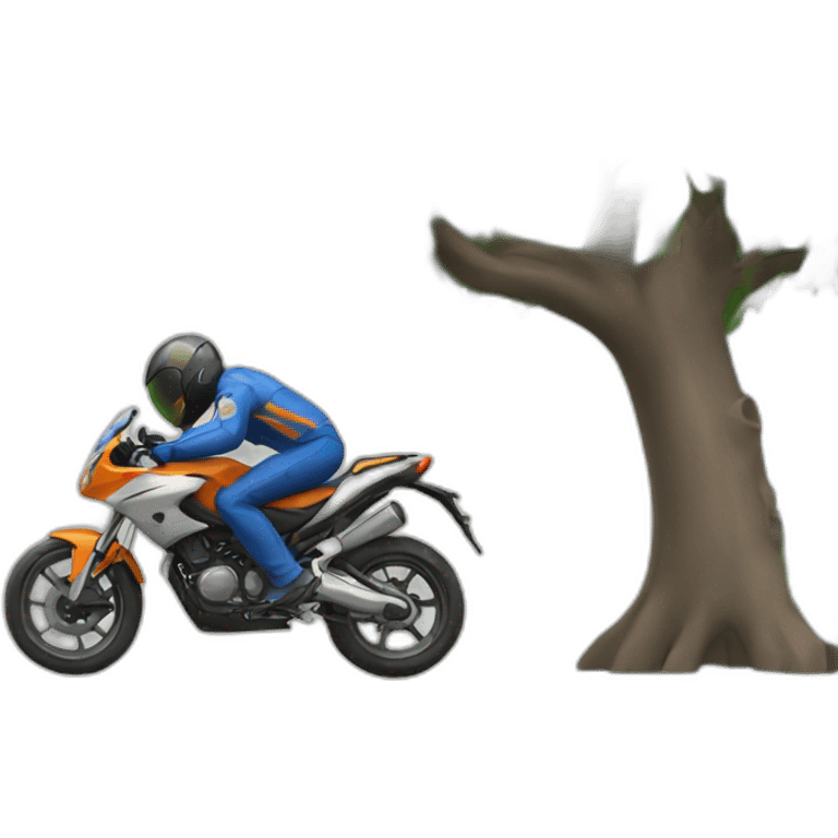 MotorBike driver crash into a tree emoji