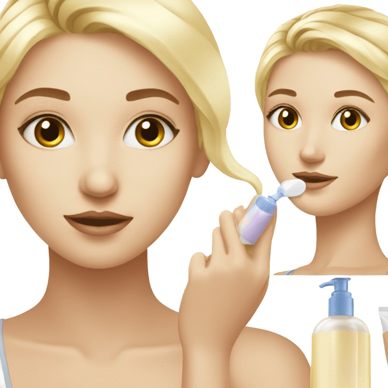 blonde girl doing skincare  emoji