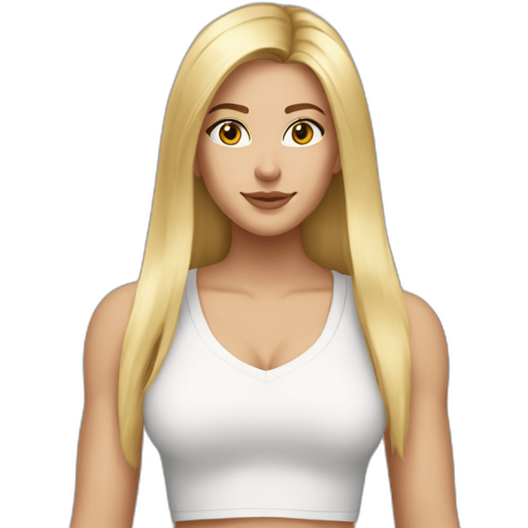 caucasian blonde, long straight hair, white deep v-neck crop tanktop emoji