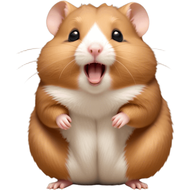 Cinematic Cute Yawning Brown Hamster Portrait Emoji, Head tilted slightly with a dramatic, wide-open yawn, showcasing a smooth, rich brown fur with tiny droopy ears, round dark eyes barely open in drowsy contentment, Simplified yet irresistibly adorable features, highly detailed, glowing with a soft, cozy glow, high shine, relaxed yet expressive, stylized with a touch of whimsy, bright and endearing, soft glowing outline, capturing the essence of a sleepy yet affectionate hamster, so drowsy it feels like it could stretch out of the screen and curl up for a nap! emoji