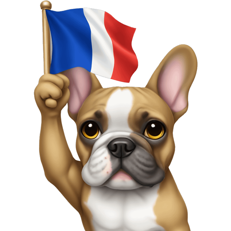 A French bulldog saluting a flag emoji