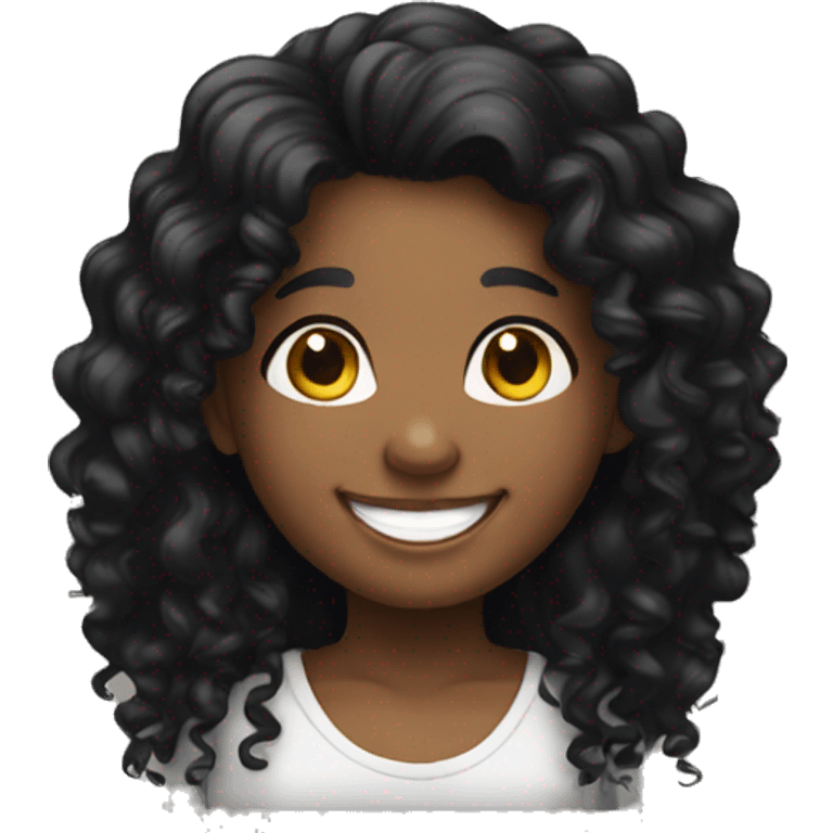 Happy smile black girl with black curly long hair thumb up emoji