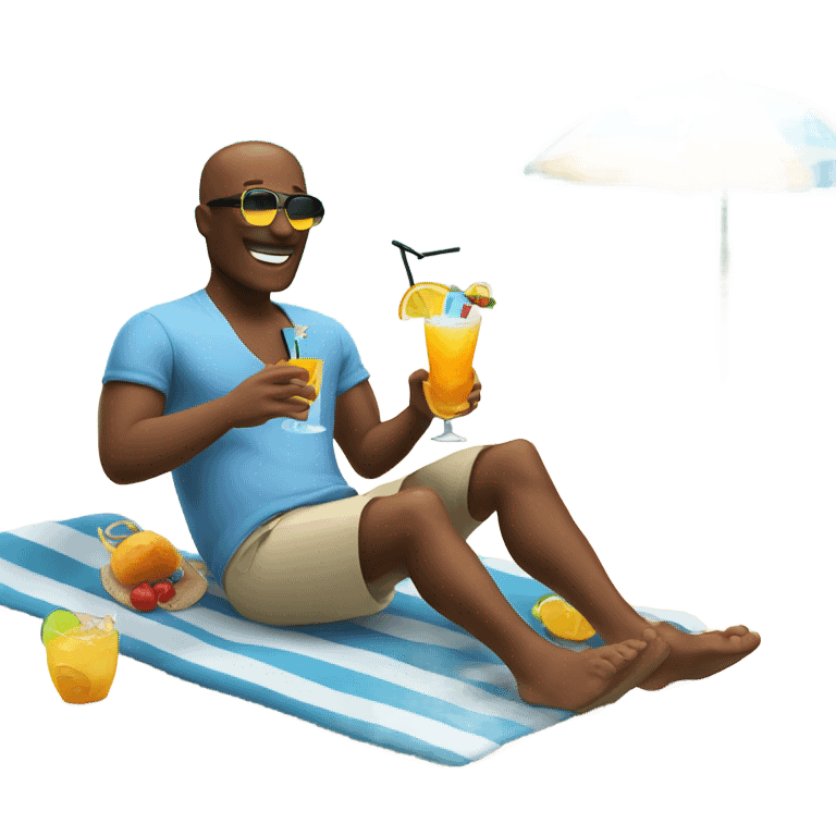 A man is lying on the beach drinking a cocktail emoji