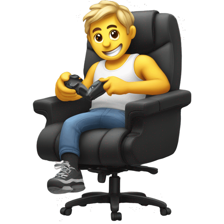 guy in gaming chair with arm rests. smiling. spilled milk emoji