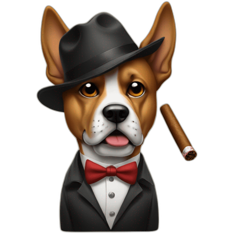 A mobster-style dog smoking a bone-shaped cigar emoji