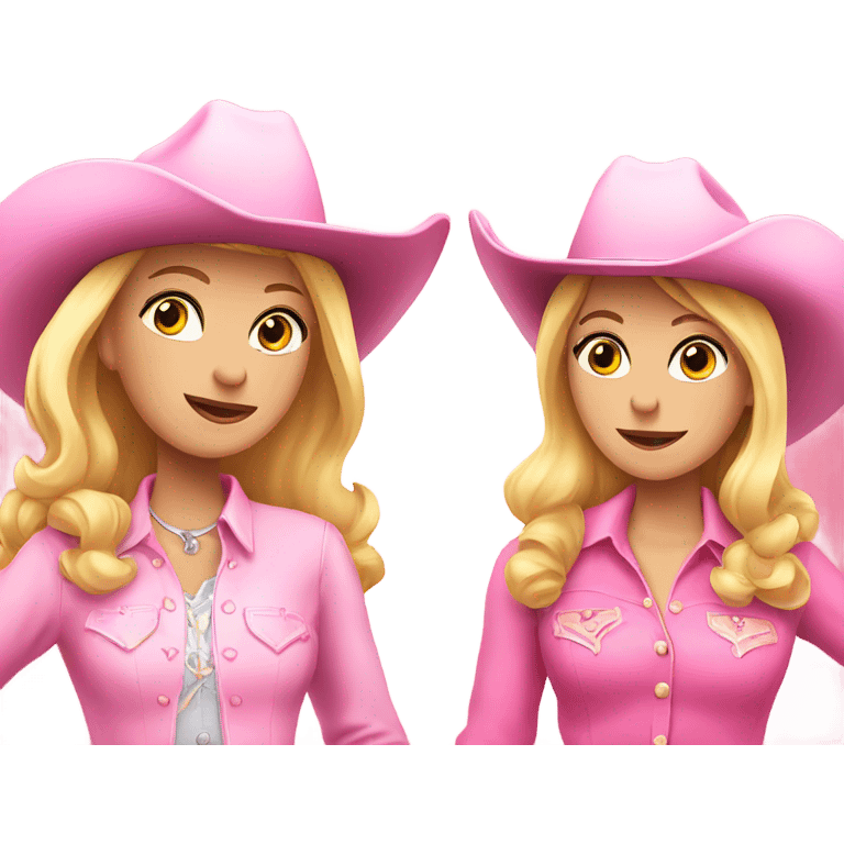 Two blonde cowgirls wearing pink emoji