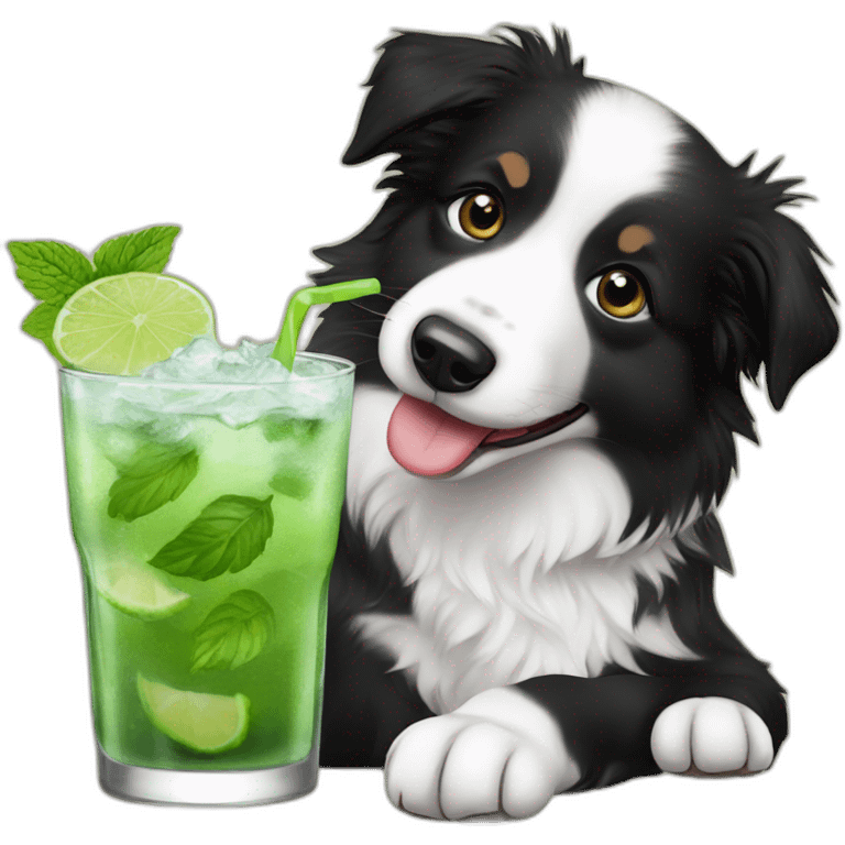 baby border collie with glasses drinking mojito emoji