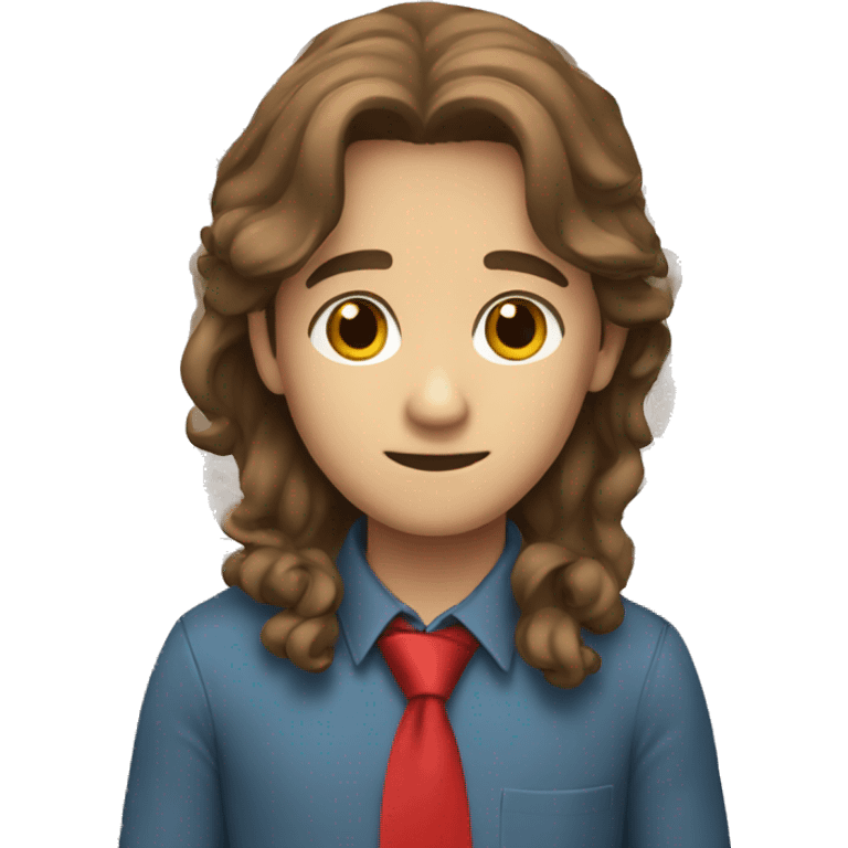 boy with brown long hair with brown eyes blue shirt and red tie  emoji