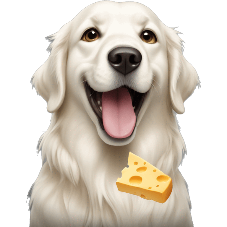 White golden retriever eatinfg cheese  emoji