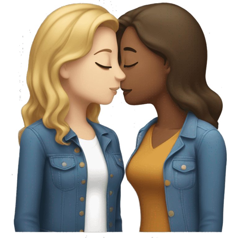 a white woman and a light brown woman kissing and a third white woman in the middle facing forward emoji