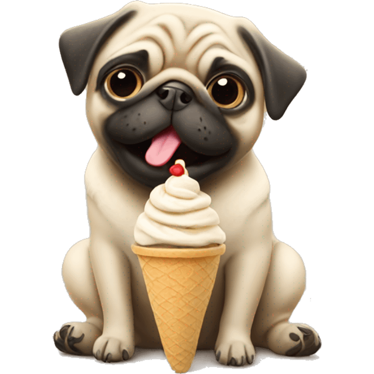 Pug eating ice cream emoji