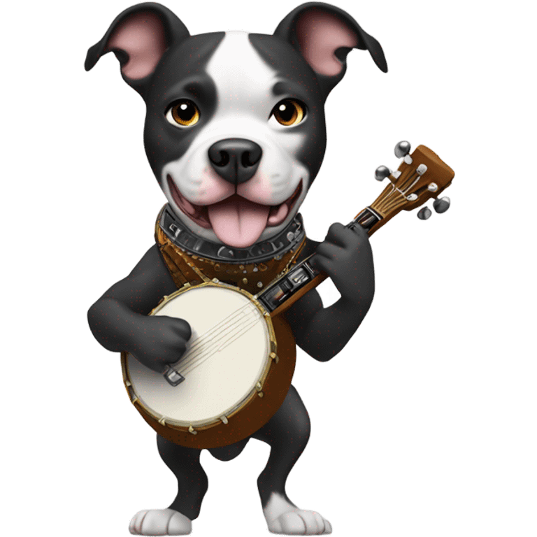 Black and white Pitbull playing banjo emoji