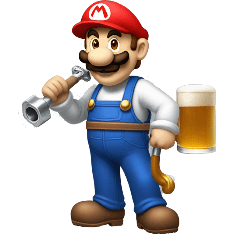 Mario plumber drinking beer with a shirt that says “HOPE” with a pipe wrench logo emoji