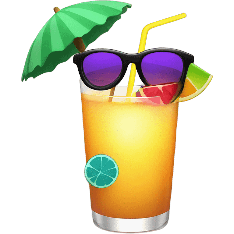 the sun in black glasses holds a cocktail in his hand emoji