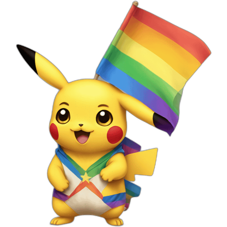 Pikachu holding the pride flag emoji