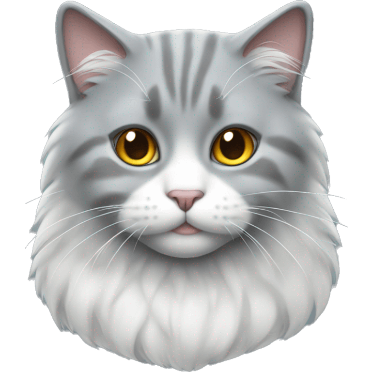 Puffy gray cat with white fur on chest emoji