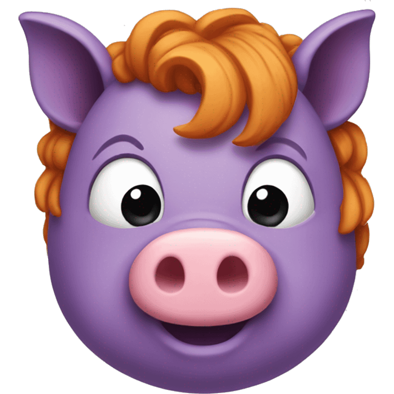 A purple pig with a face of a ginger emoji