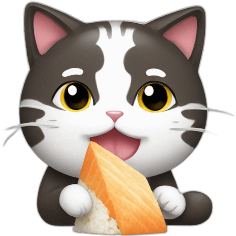 A cat watching eating an onigiri emoji