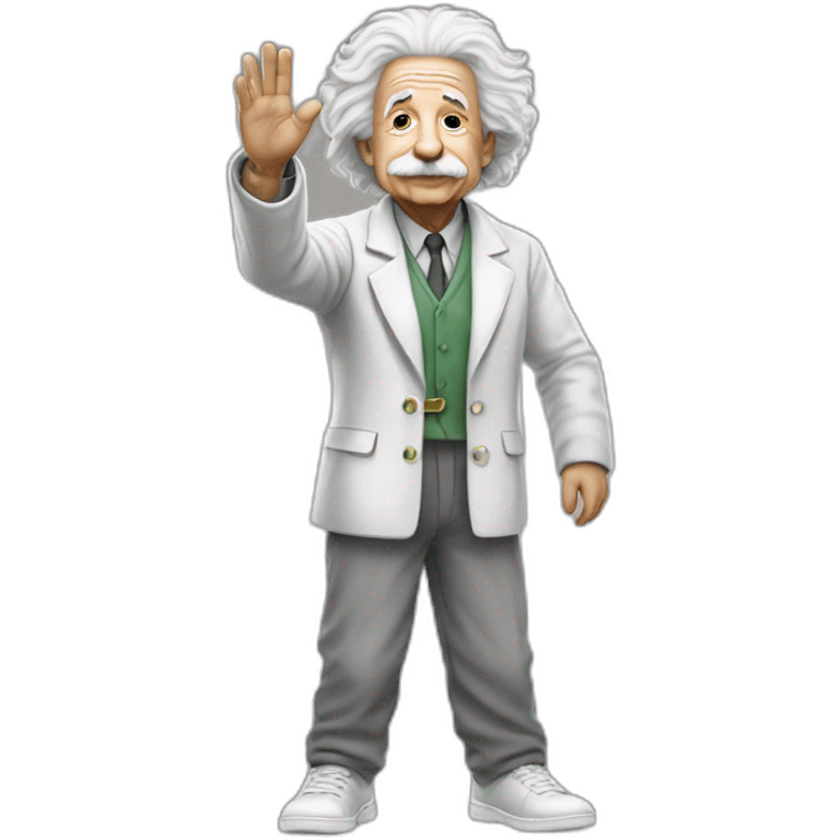 albert Einstein full body saying bye like a white power ranger emoji