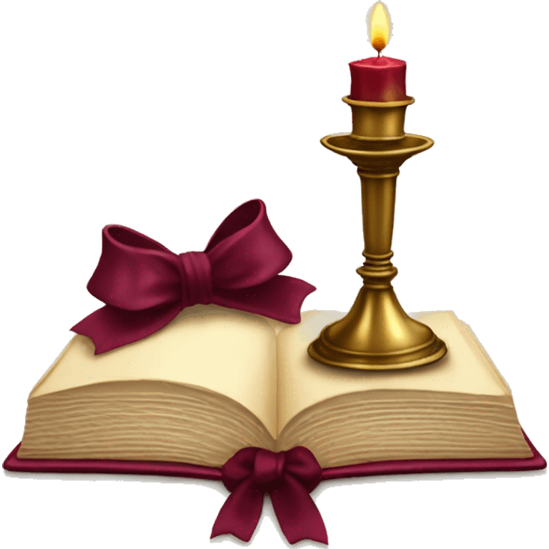 open book and candlestick with burgundy bow emoji