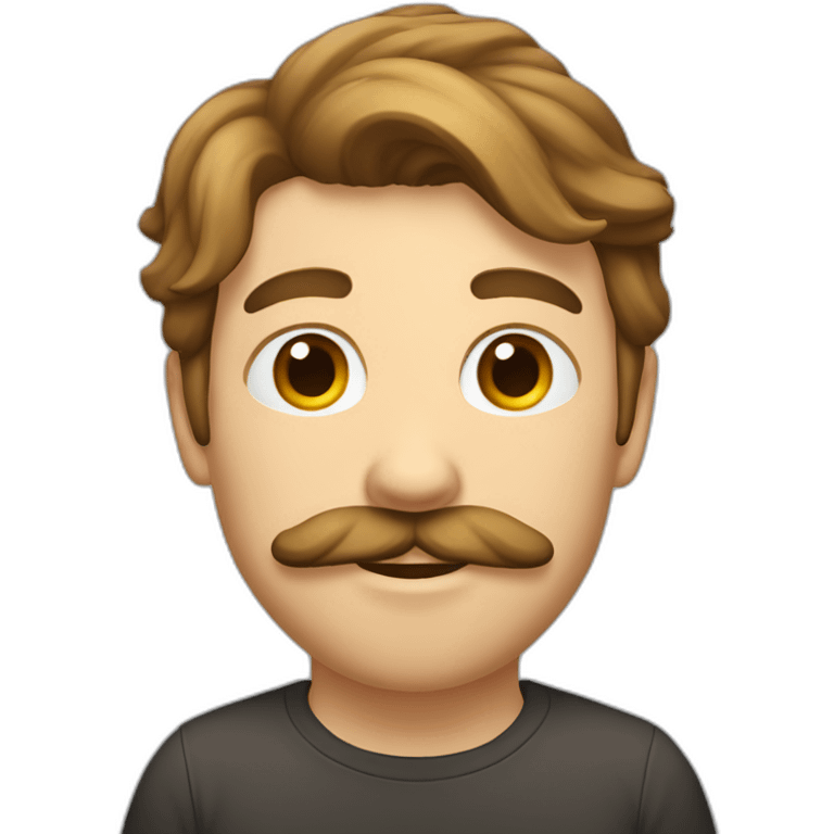 caucasian male, brown scraggy hair, mostache emoji