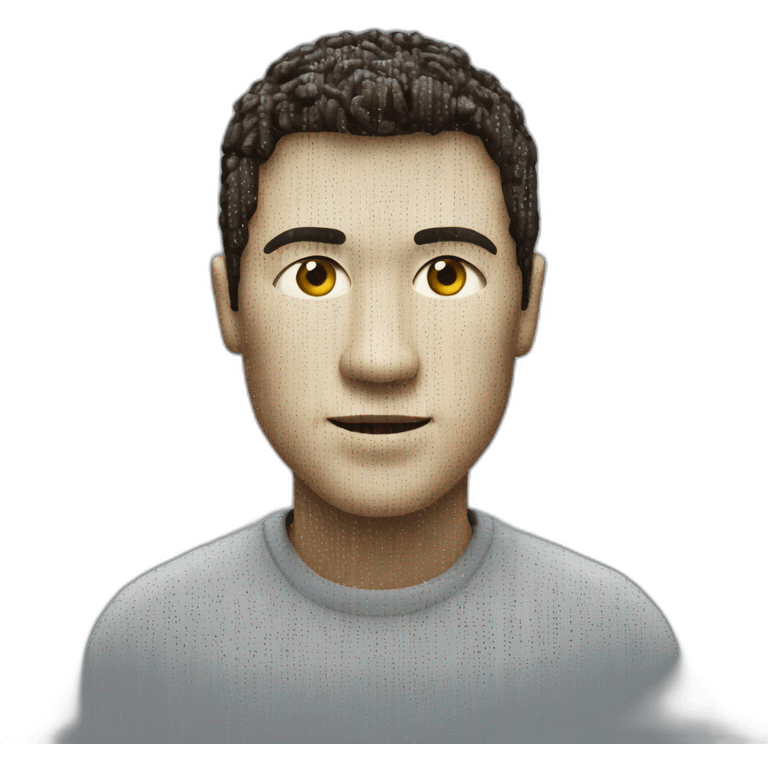 A man made of half computer code and half human emoji