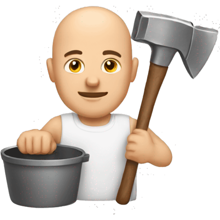 a bald guy in a pot holding a hammer emoji