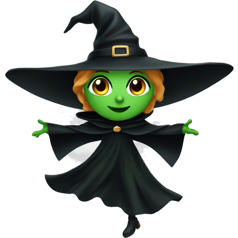 Flying green witch with black cape emoji