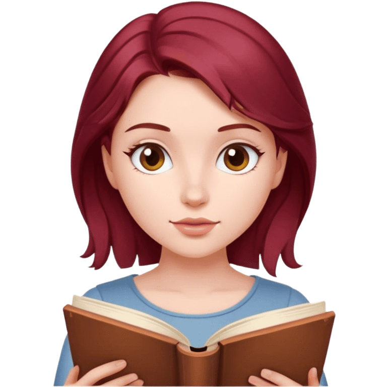 A beautiful, burgundy haired girl reading a book emoji