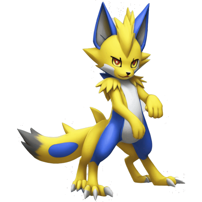 Yellow Shiny Colorful Anthro Edgy Cool Sonic-Zeraora-Renamon-Pokémon-Fakémon with shiny blue markings Full Body Detailed High Quality  emoji