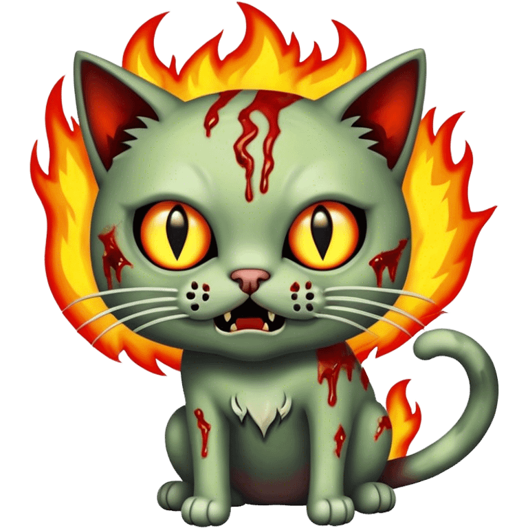 cat with danger face like zombie with hole body fire emoji