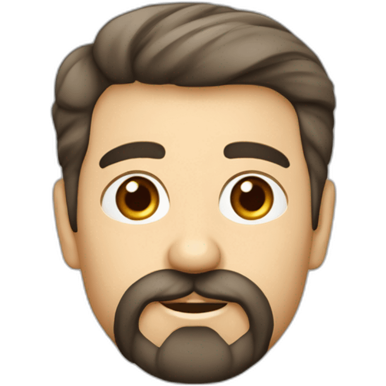 hombre joven de 50 años, tez blanca, ojos de color de agua sicia, cabello castaño sin canas, peinado partido en medio con barba y bigote moderado emoji