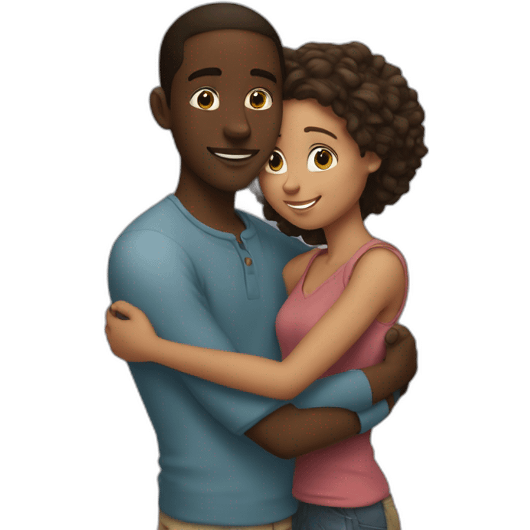 African 28 year old boy hugging a European 25 year old girl emoji