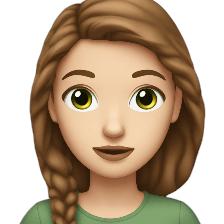 white girl with brown hair and green eyes scrolling phone emoji