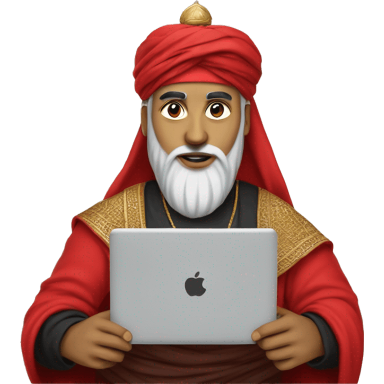 A caliph with turban and red clothes writing in a laptop emoji