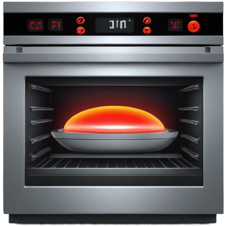 "A compact, futuristic infrared oven emitting a soft red glow,  emoji